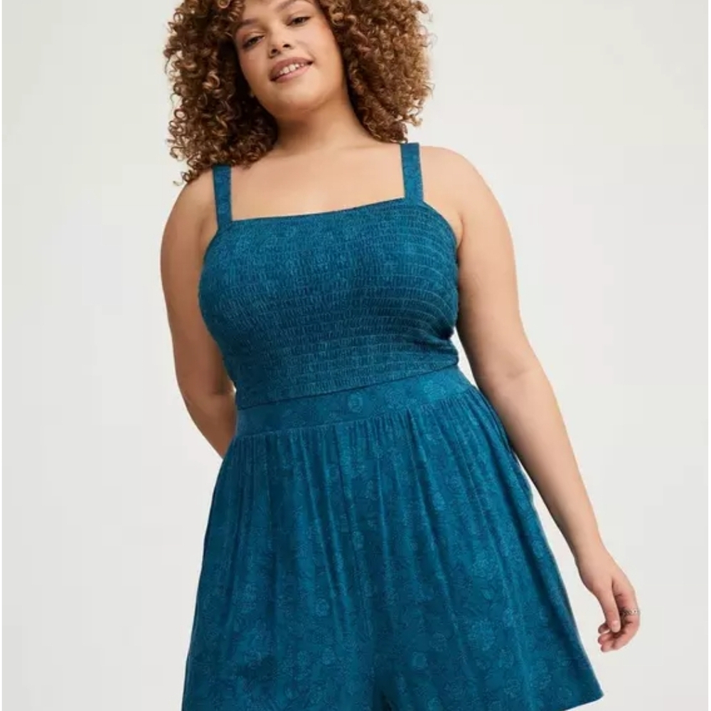 Torrid Soft Jaco Legion Blue Smocked Tube Romper